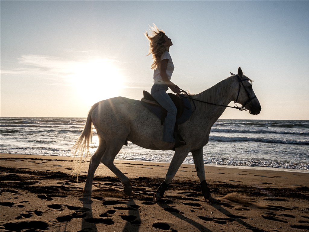 Projížďky na koních na pláži, Pineta Is Arenas, Sardinie