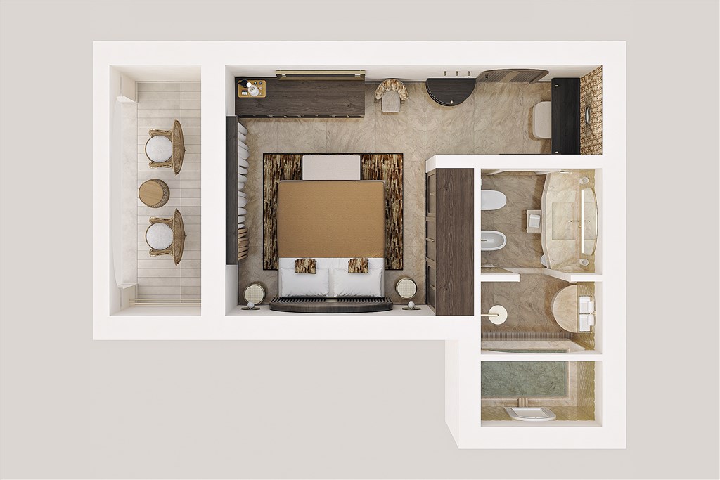 Spiagge San Pietro Resort - Rozložení dvoulůžkového pokoje Deluxe, Castiadas, Sardinie