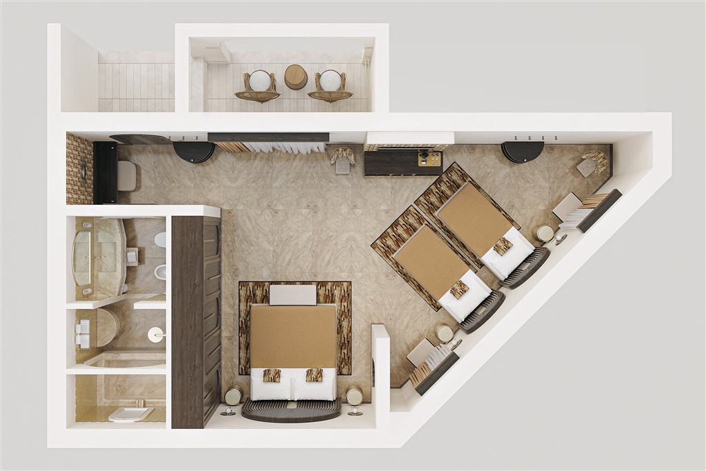 Spiagge San Pietro Resort - Rozložení čtyřlůžkového pokoje Deluxe, Castiadas, Sardinie