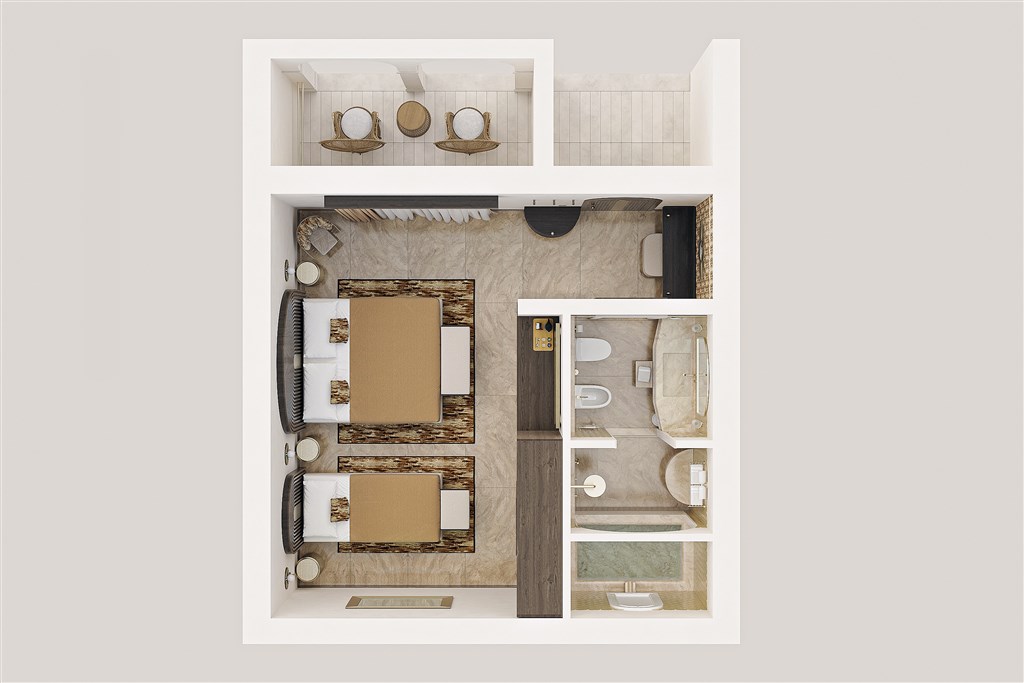 Spiagge San Pietro Resort - Rozložení třílůžkového pokoje Deluxe, Castiadas, Sardinie