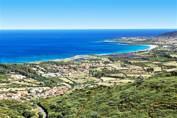 Letecký pohled, Budoni, Sardinie